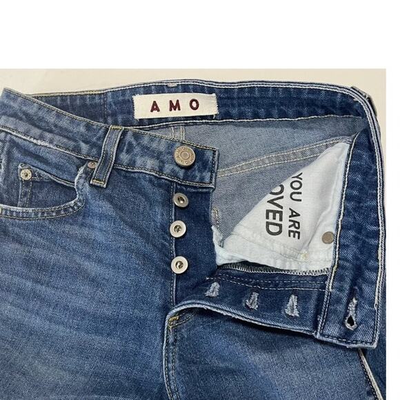 Amo Women's Babe Old School Distressed Frayed Hem Cropped Piping Jeans Size 24 - Picture 6 of 9
